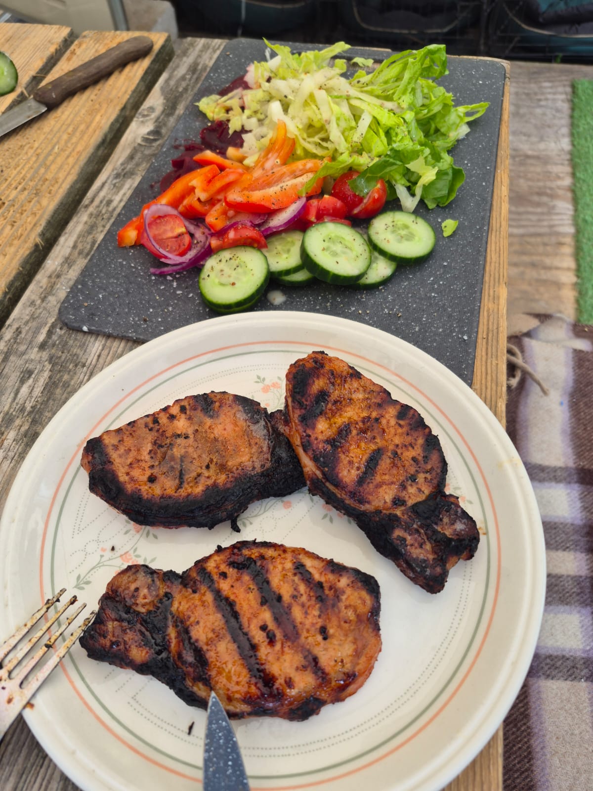 Chinese pork steaks and salad