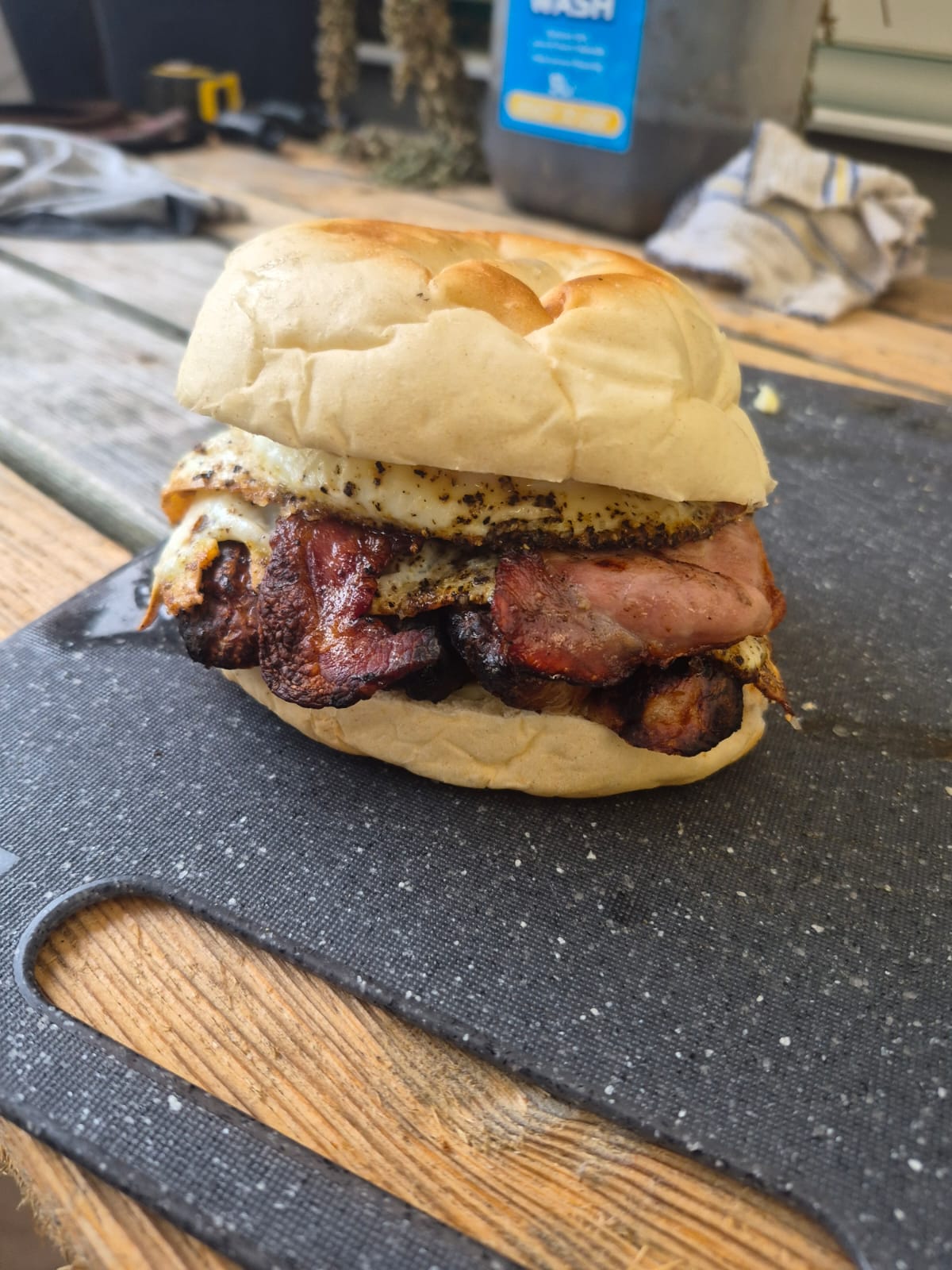Egg, sausage and bacon barm